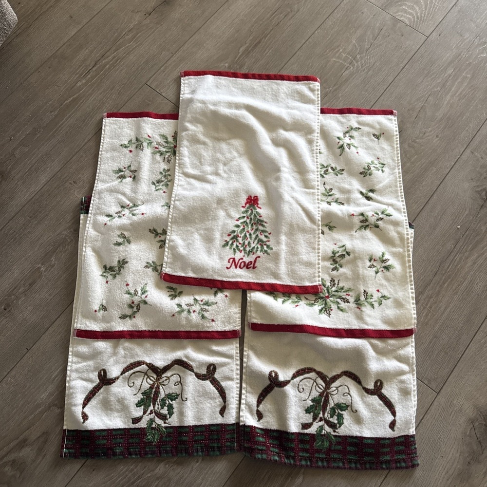 5 Lenox American by Design Holiday Nouveau Christmas‎ Ribbon Bath Hand Towels